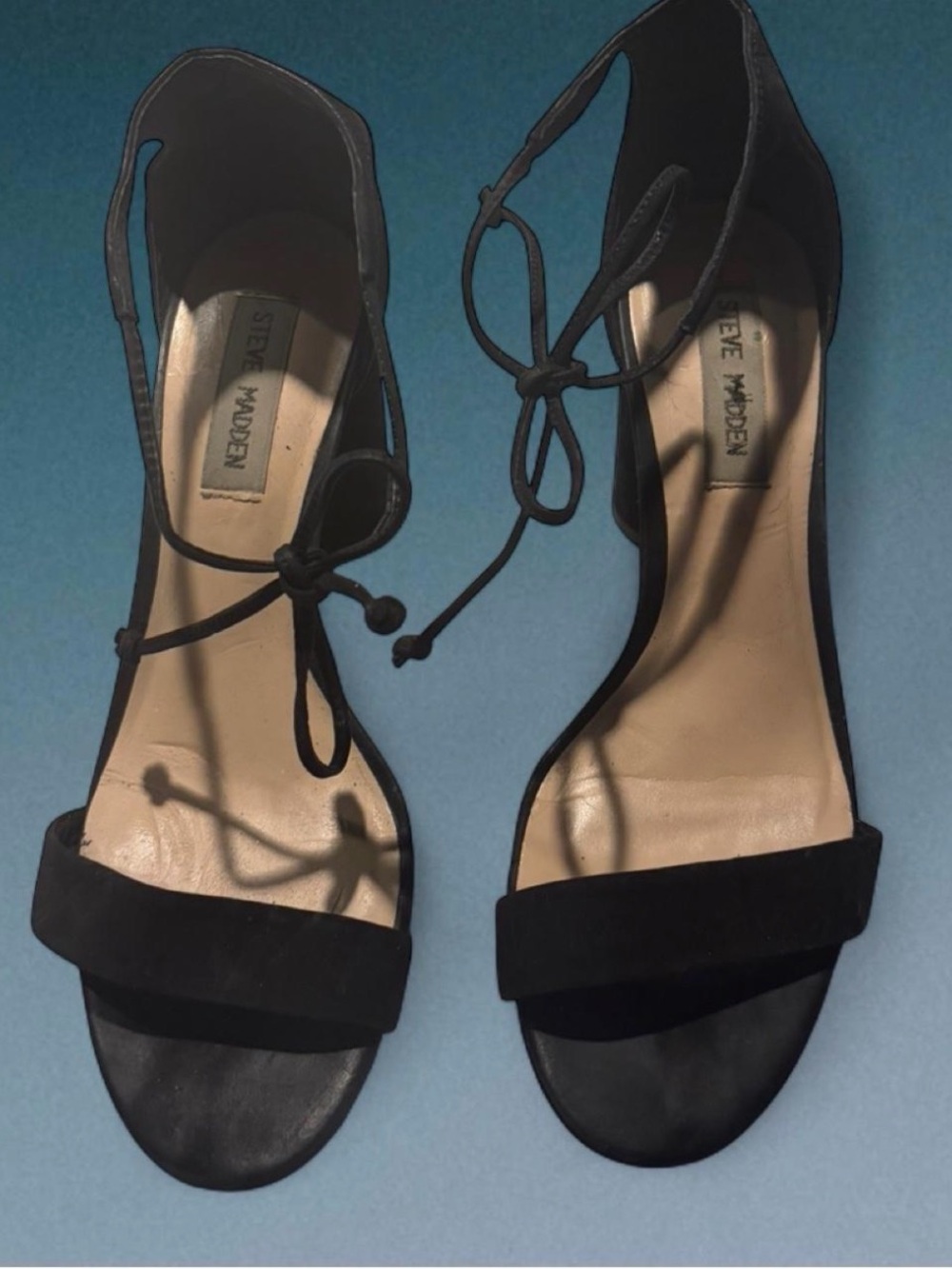 Steve Madden Black Suede Ankle Tie Open-Toe Heels
